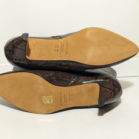 NWOT Vince Meta Cognac Kitten Snake Skin Italian Leather Bootie Pointed Toe 10 - Picture 11 of 14